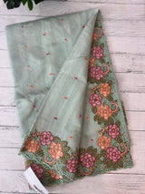 Embriodery Kota Silk Cutwork saree SBLCYTM -PastelGreen