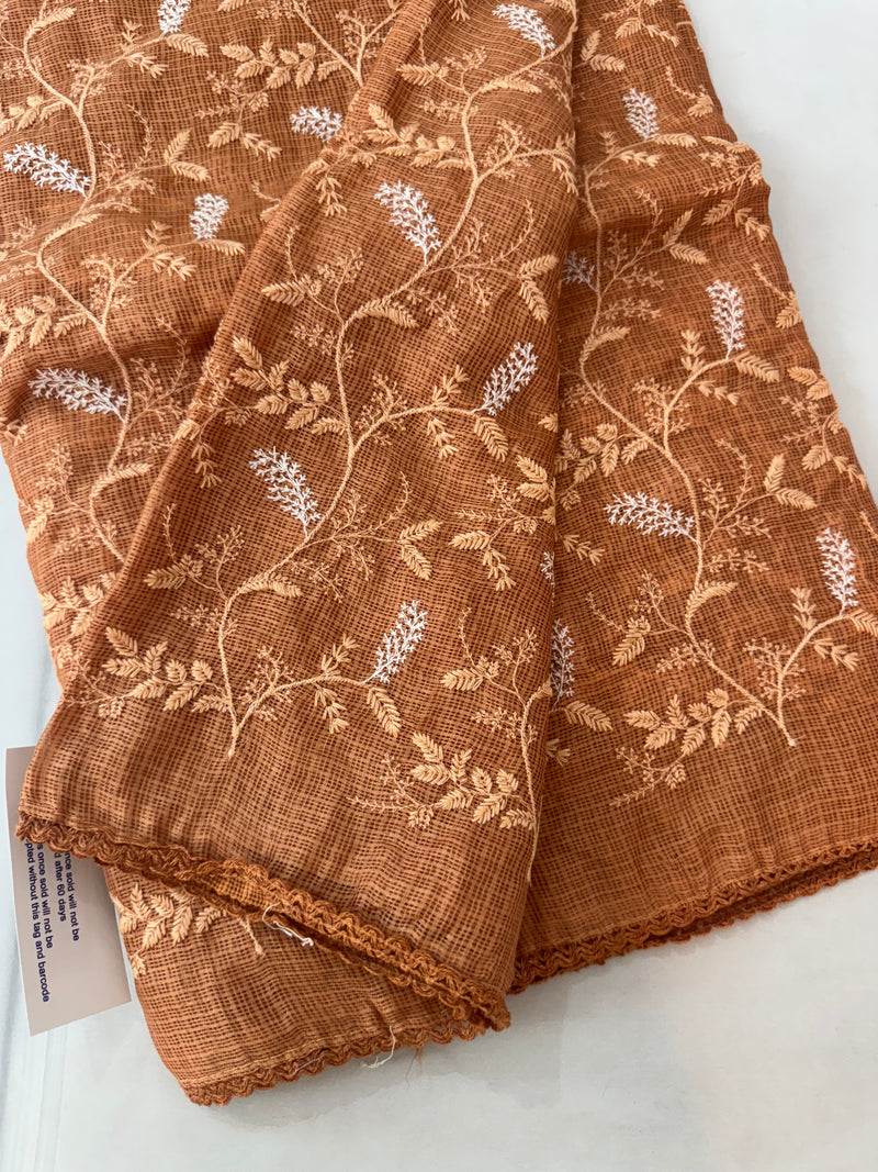 Soft kota checks saree with embroidery SVPISS RustyOrange