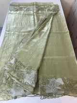 Fancy satin silk organza saree with applique borders MS14207 DuskyGreen