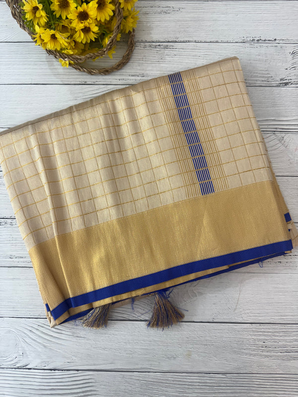Tissue mix Soft silk saree with checks zari weaving MS8146