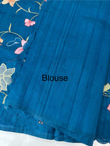 Blended tussar saree with applique work and embroidery MTSS451 DarkTeal