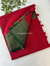 Jute silk sarees with contrast pallu & blouse MJL327 Red to Green