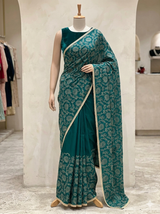 Blended tussar silk saree with embroidery- MSH158 TealGreen