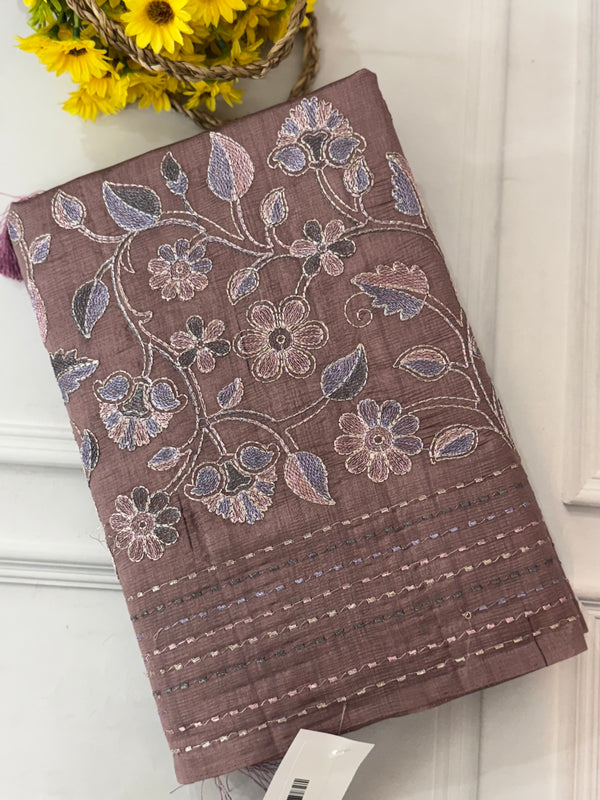 Crushed Blended tussar silk saree with embroidery- SNFCYEY DuskyMauve