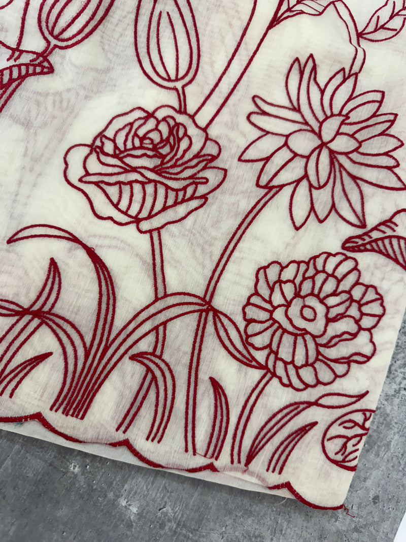 Mul chanderi embriodery saree  MSH135 - Offwhite & Red
