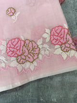 Supernet saree with cross stitch embroidery MSH116- Pink