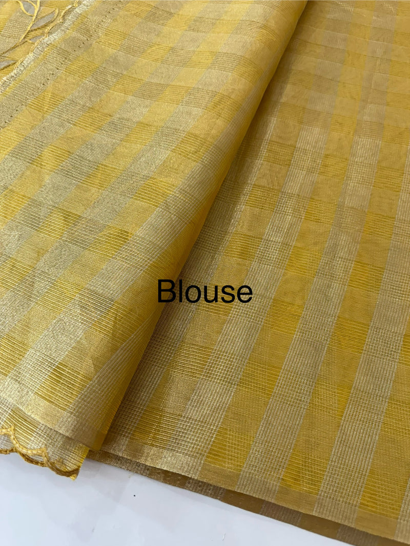 Tissue Silk applique work saree MSH133 Design 2- Mustard