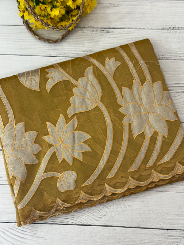 Dual tone Crush silk Organza Applique work saree MS14567- DuskyMustardYellow