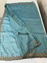 Crush Organza embroidery saree MS14567 DeepBlue