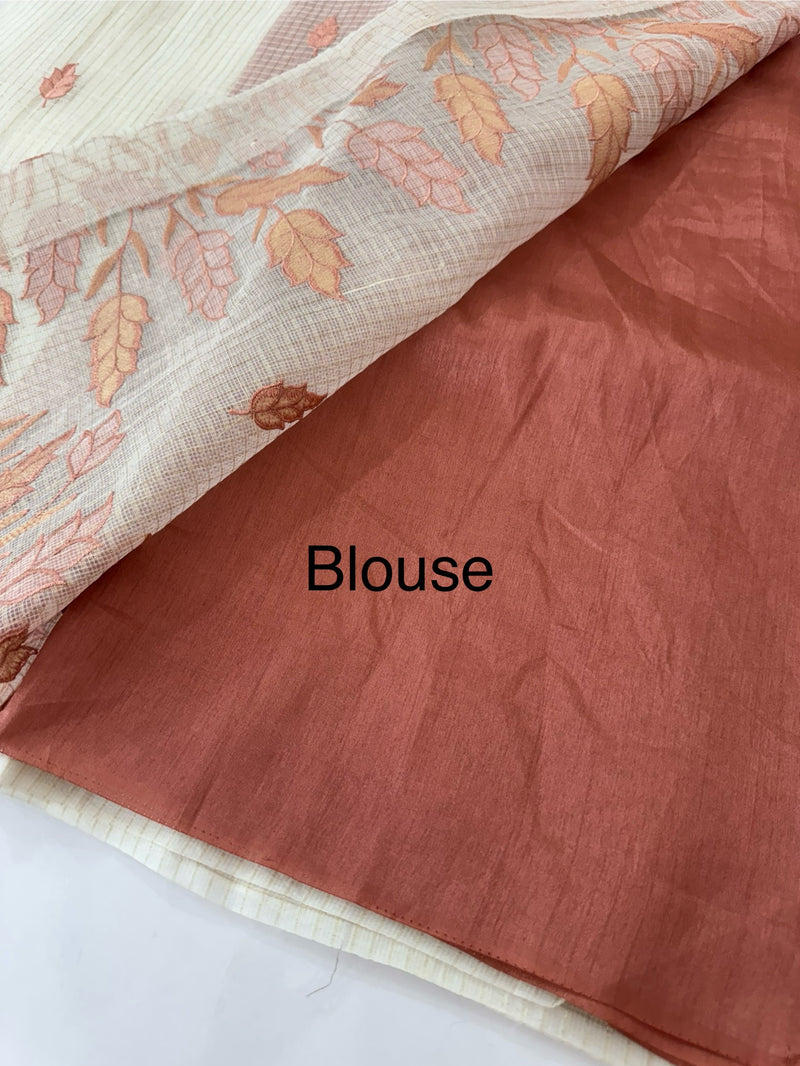 Tissue silk saree with zari checks and applique work  MSH105- Offwhite to DuskyPeach