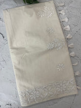 Mul chanderi chikankari embriodery saree MSH291 (5) Offwhite