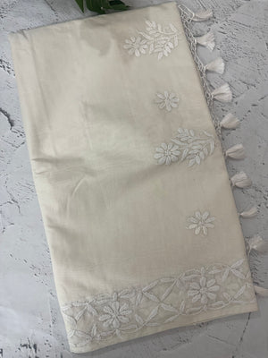 Mul chanderi chikankari embriodery saree MSH291 (5) Offwhite