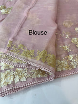 Tissue Organza saree with thread work  MS14931 PastelPink