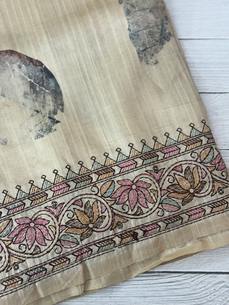 Blended Tussar embroidery and digital printed saree MSTS545