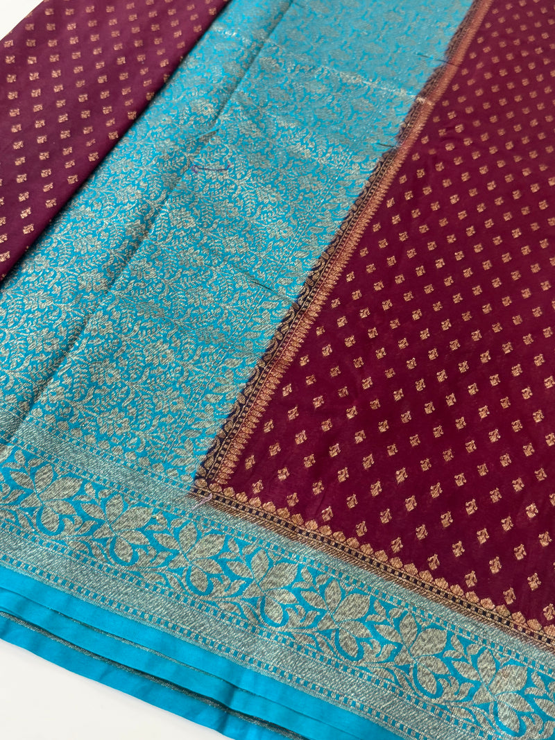Banarasi viscose Georgette saree MKGS611- Wine to CobaltBlue