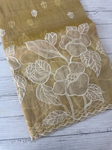 Tissue Organza Applique work saree MS15199- Creamy Yellow