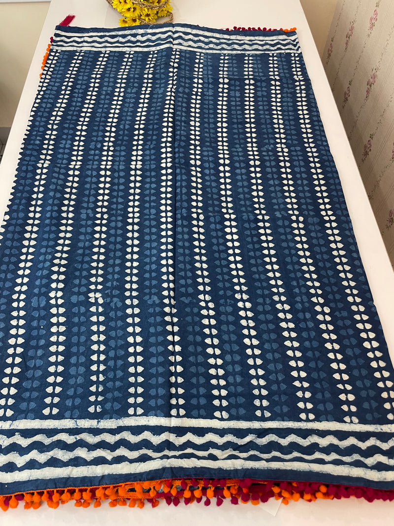 Pure mul cotton hand block printed saree SKSRMY