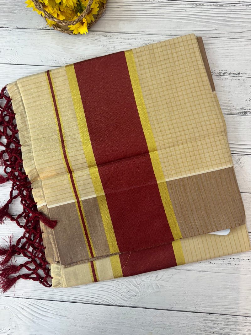 Kerala tissue saree- Gold checks