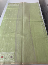 Tissue linen saree with embroidery MTL451 PastelGreen