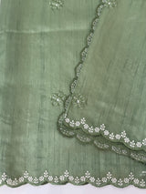 Cutwork Semi tussar saree MTSS674 DuskyGreen