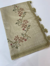 Soft Tissue linen saree with kanta embriodery saree FBLK72 - DuskyGreen