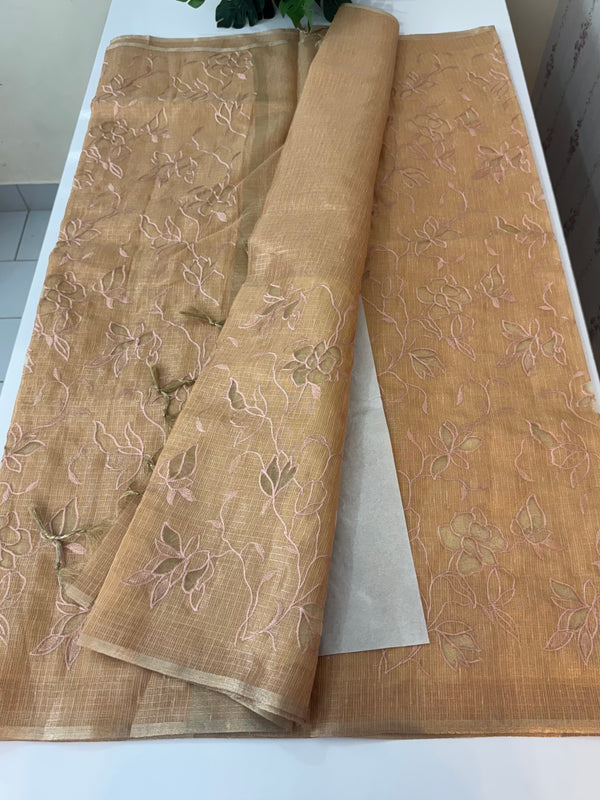 Kota Tissue Silk applique work saree MS49811 - DuskyPeach