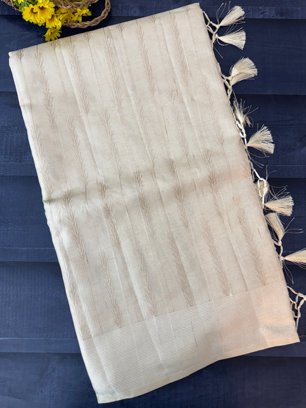 Blended tussar saree with embriodery - MS8665 Cream