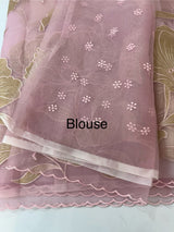 Organza saree with tissue applique work MS5081- Pink