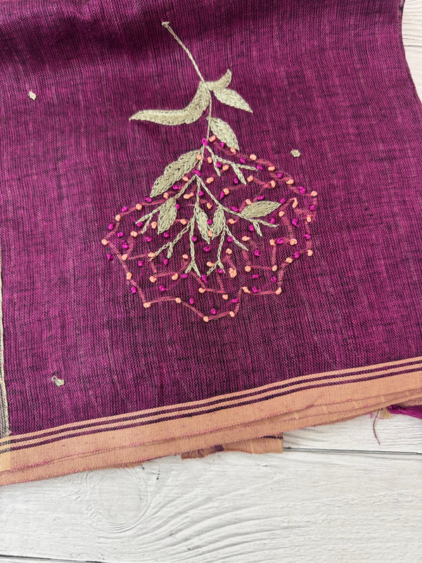 Pure linen handwork sarees MLS7854