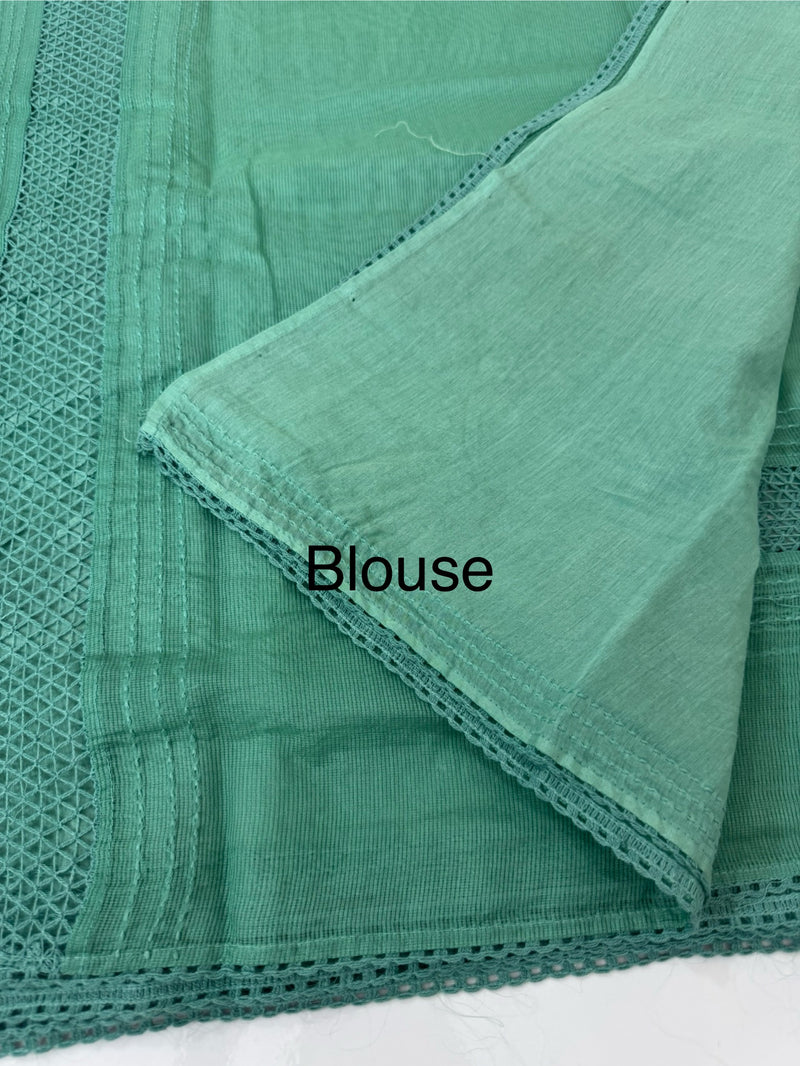 Supernet saree with crochet work and lace border MCJ5433 Jade Green