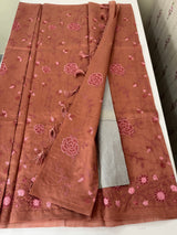 Blended Matka Tussar silk saree with cross stitch embroidery MS4899 - Peach