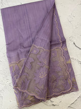 Blended tussar saree with organza applique applique borders MTSS452 Lavender