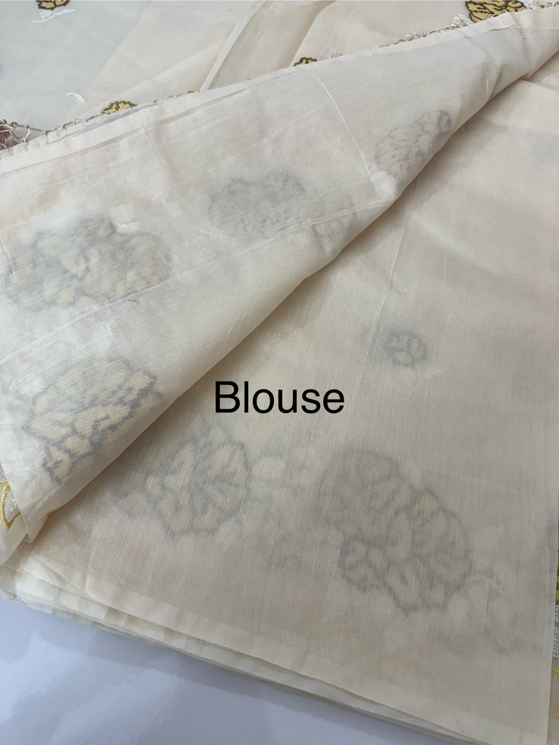 Supernet saree with cross stitch embroidery MSH116 - Beige