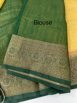 Jute silk sarees with contrast pallu & blouse MJL396 - Chiku to DarkGreen