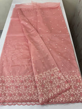 Glassy tissue organza saree with embroidery FKSF133- Peach Pink