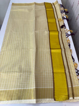 Kerala golden tissue cotton saree - checks