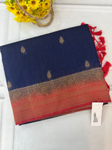 Jute tussar silk sarees with contrast pallu & brocade blouse MS1688