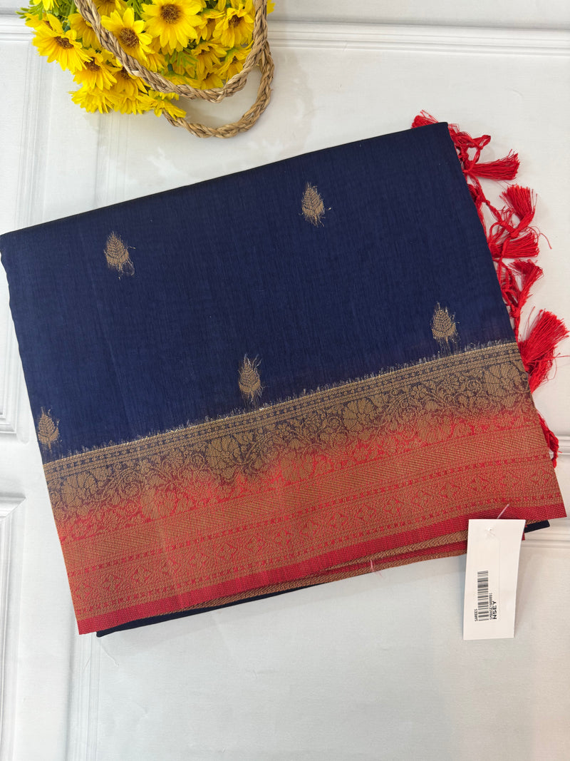 Jute tussar silk sarees with contrast pallu & brocade blouse MS1688