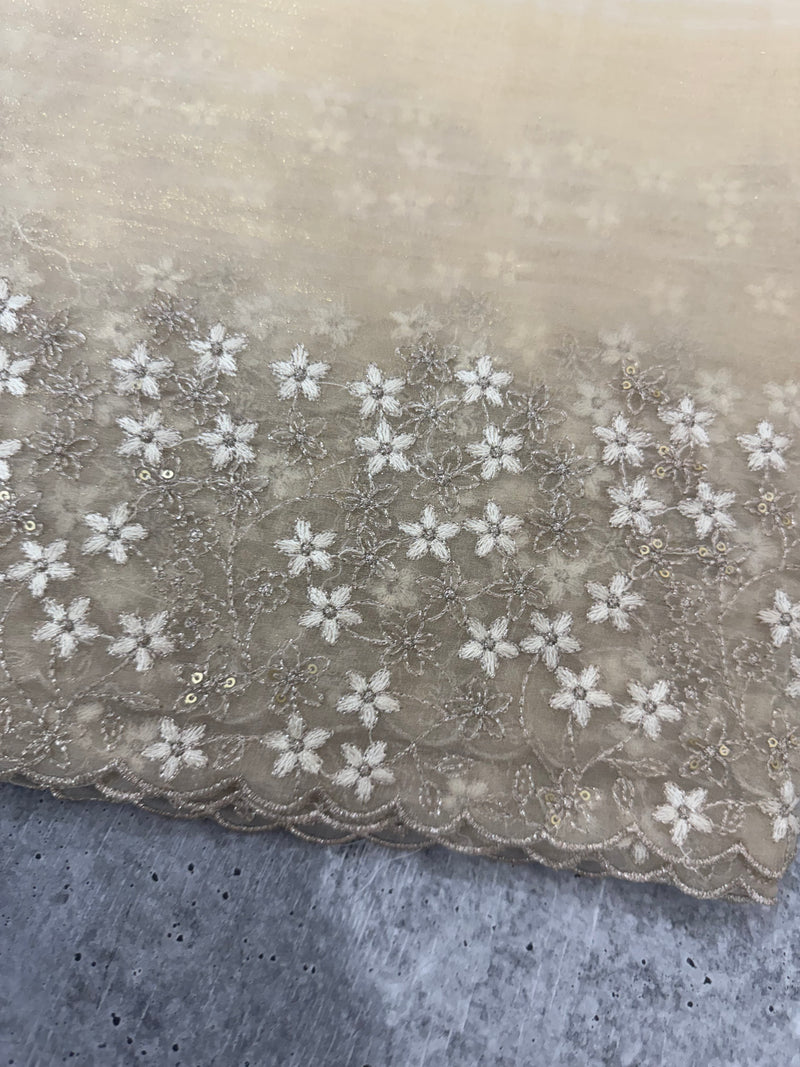 Crush tissue Organza saree with embroidery work MS14791- Beige