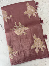Soft Crush Organza Applique work saree with tissue applique work MS14978 Mauve