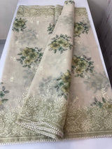 Digital printed Tissue silk saree with Chikankari embroidery MS88786