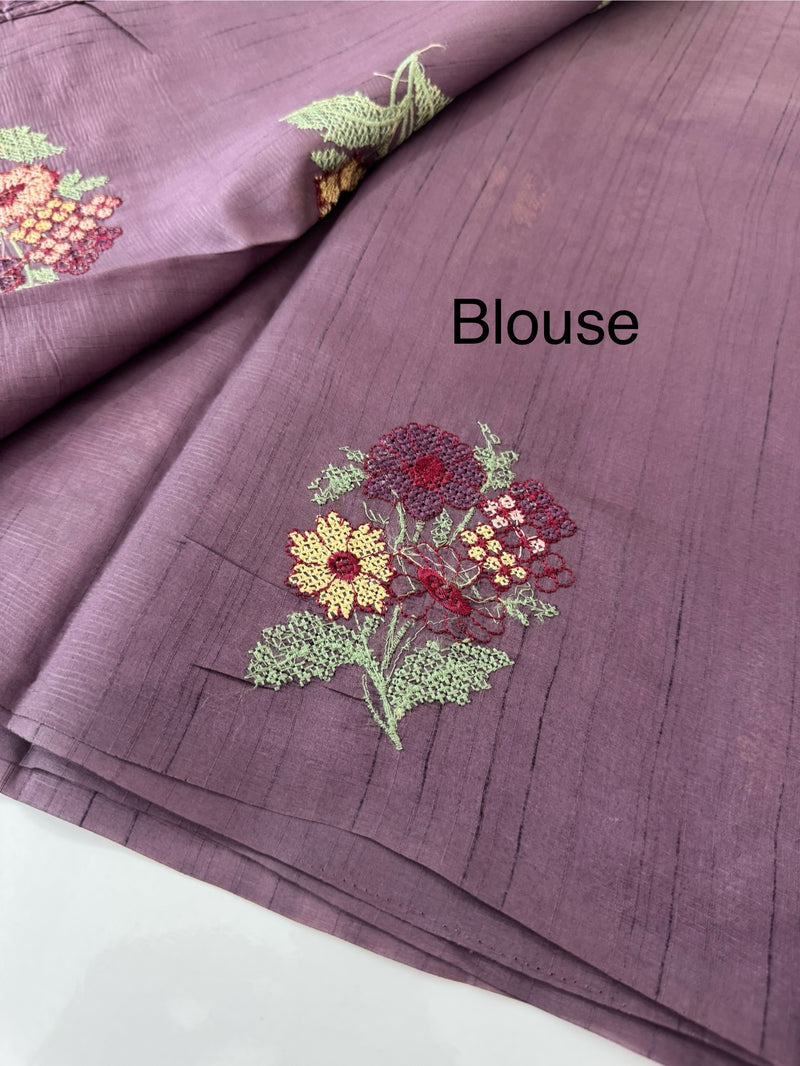 Blended tussar silk saree with embroidery - MS90654 Mauve