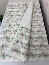 White Kota Supernet saree with embroidery MSH153 - White to Blue