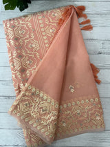 Semi organza saree with embroidery  - MSH124 Pastel Peach