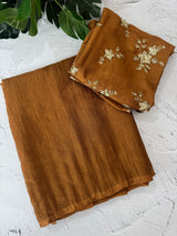 Plain crushed chiffon georgette saree with handworked blouse - MCB657 SpicyMustard