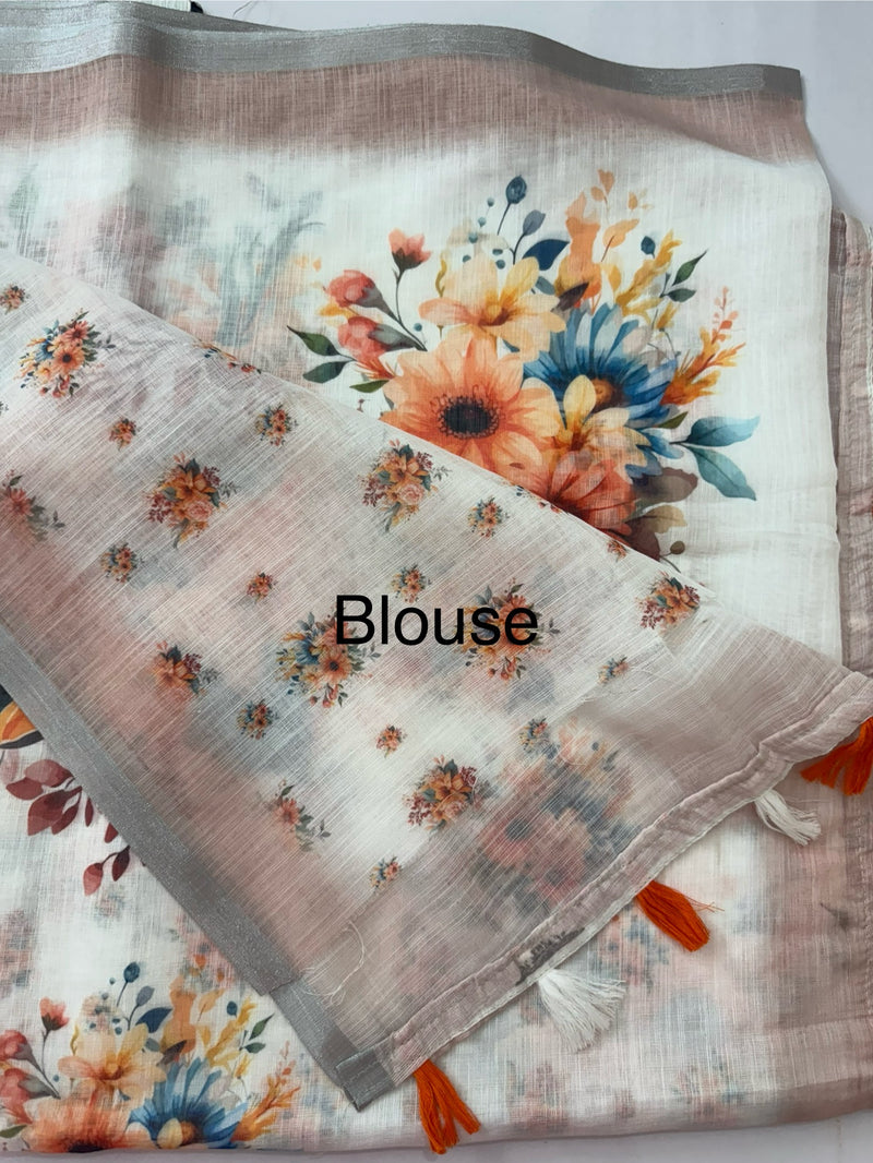 Digital printed semi Linen Saree MLS615- 26