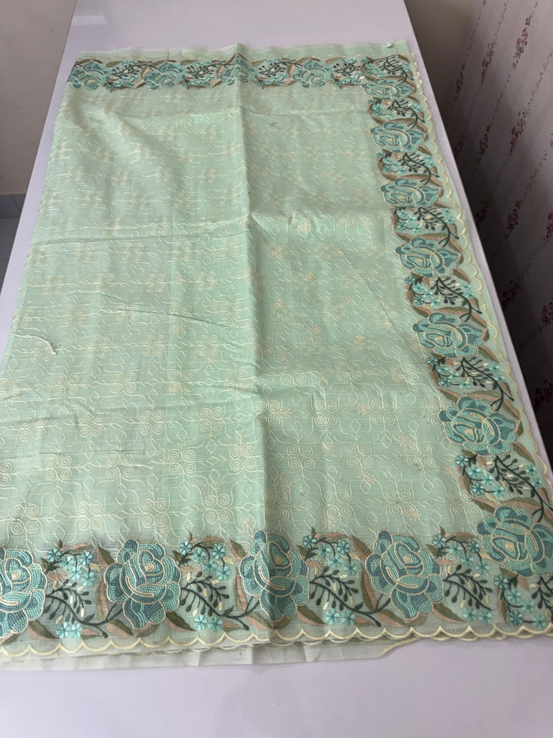 Phulkari NetKota embroidery saree - MSH126 Pastel PistaGreen