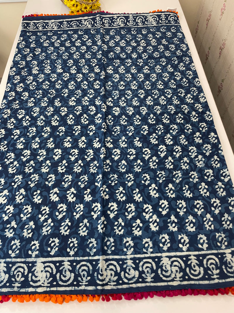 Pure mul cotton hand block printed saree SKSRMY