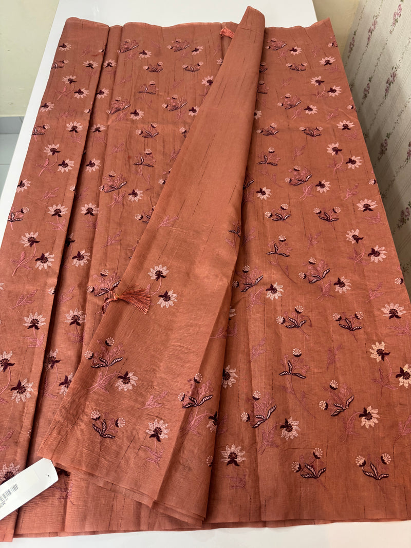 Crushed Blended tussar silk saree with embroidery- MSB7654 DuskyPeach