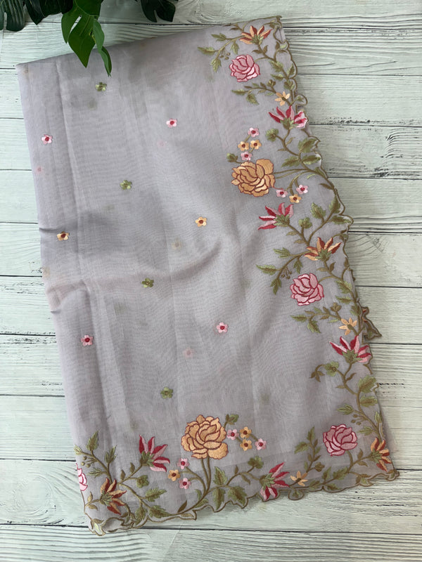 Mul chanderi saree with embriodery borders MSH113 - DuskyLavender